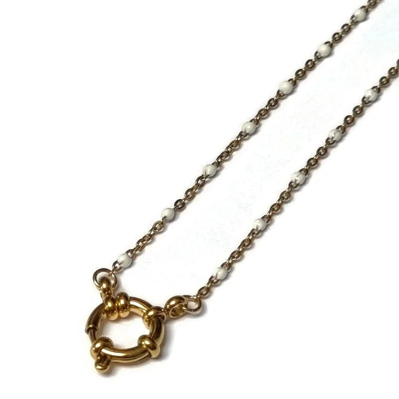 Stalen Damesketting met Wit Emaille bolletjes - 40 cm - Dames
