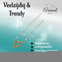 Stalen Damesketting met Wit Emaille bolletjes - 40 cm - Dames