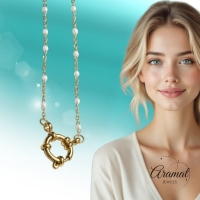Stalen Damesketting met Wit Emaille bolletjes - 50 cm - Dames