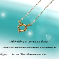 Stalen Damesketting met Wit Emaille bolletjes - 50 cm - Dames