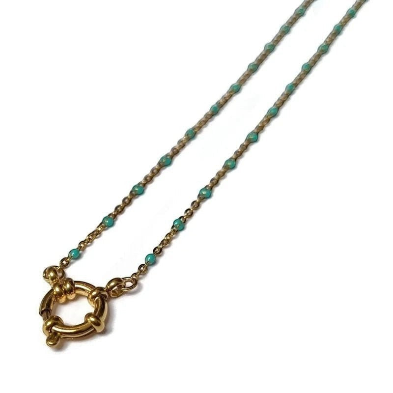 Groene Emaille Bedel Damesketting met bolletjes - 50 cm - Dames