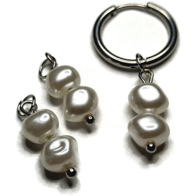 Witte Parel bedel voor ketting of oorring DIY - Zilverkleur - Unisex