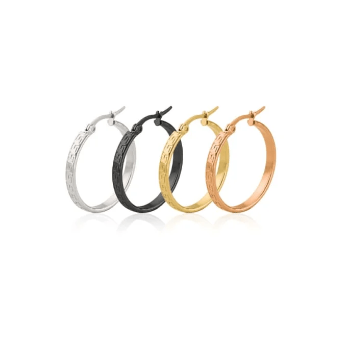 RVS Oorringen Grieks Motief Ros&Atilde;&copy;goud 30mm - Elegante Hoepels - Zwart / 35mm -