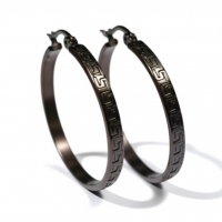 RVS Oorringen Grieks Motief Ros&Atilde;&copy;goud 30mm - Elegante Hoepels - Zwart / 35mm -