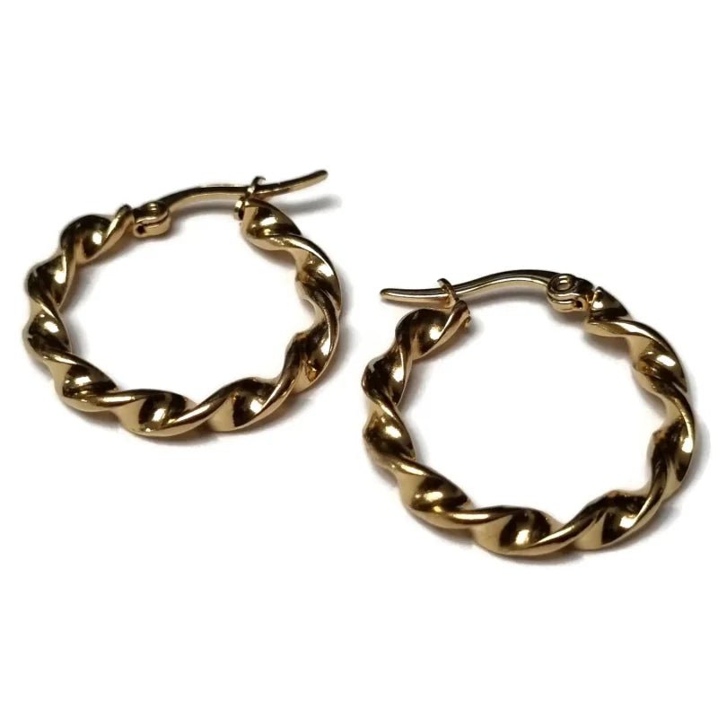 Stalen oorringen gedraaid Goudkleur - 25mm -
