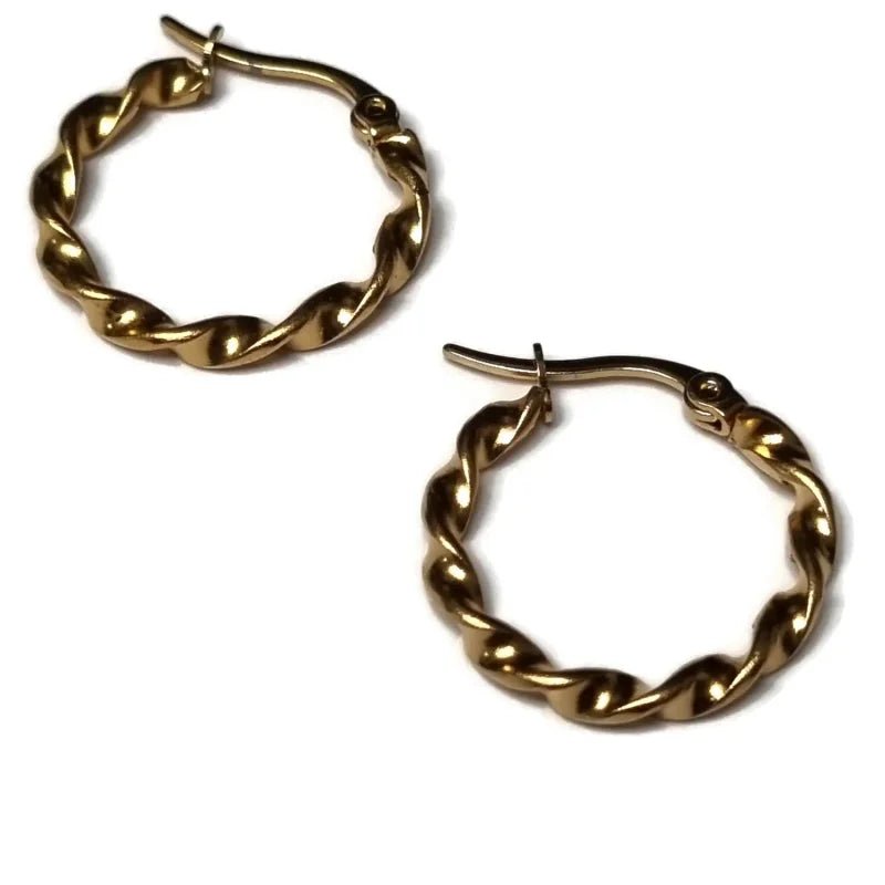 Stalen oorringen gedraaid Goudkleur - 20mm -