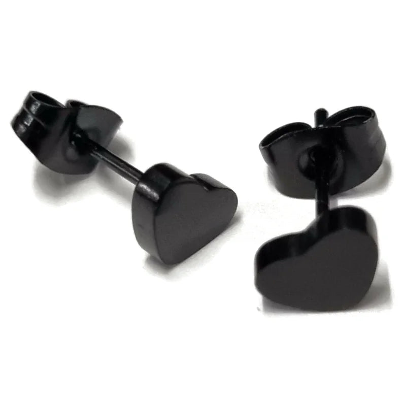 Stoere Zwarte Stalen Oorbellen hartje - 4mm -
