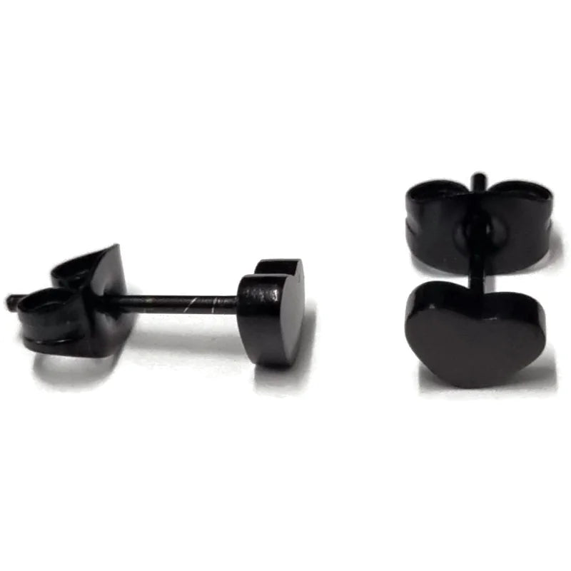 Stoere Zwarte Stalen Oorbellen hartje - 5mm -