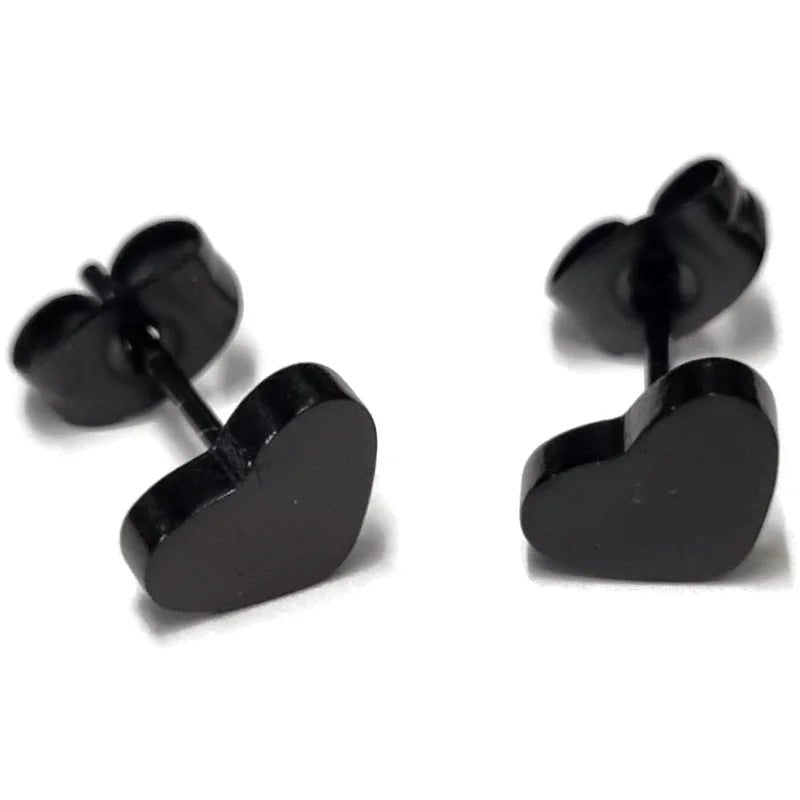 Stoere Zwarte Stalen Oorbellen hartje - 6mm -