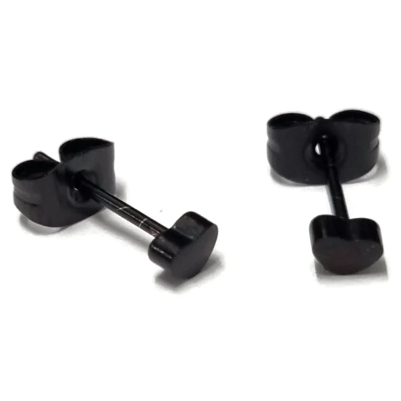 Stoere Zwarte Stalen Oorbellen hartje - 7mm -