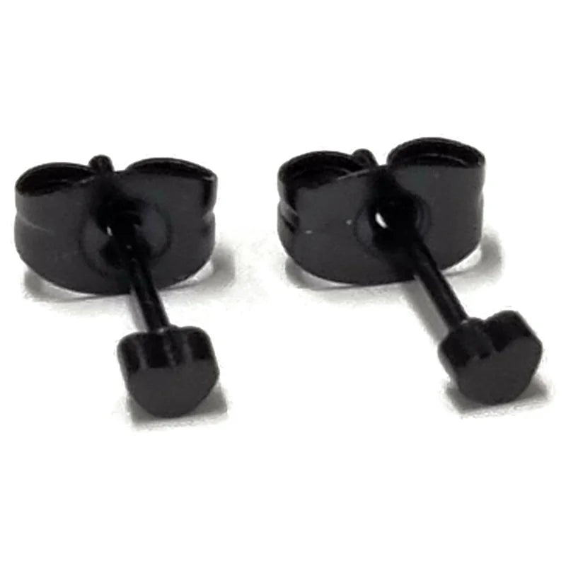 Stoere Zwarte Stalen Oorbellen hartje - 8mm -