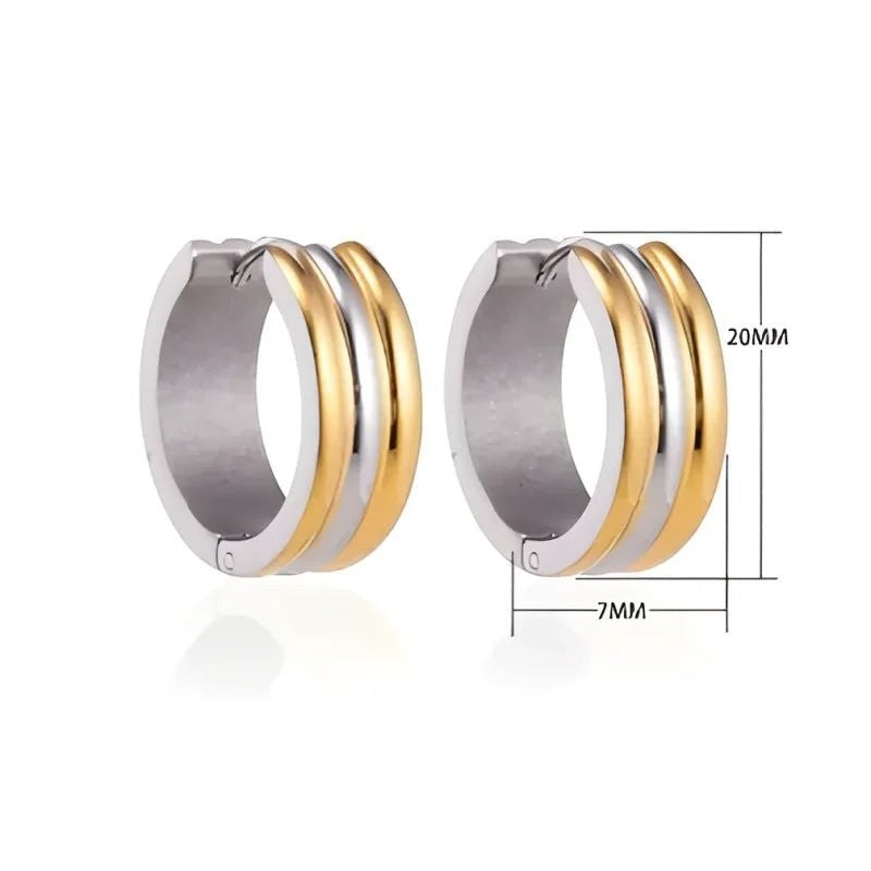 Klapcreolen &acirc;&euro;&ldquo; RVS Bicolor Goudkleur & Zilverkleur Strepen (13mm) - 20mm -