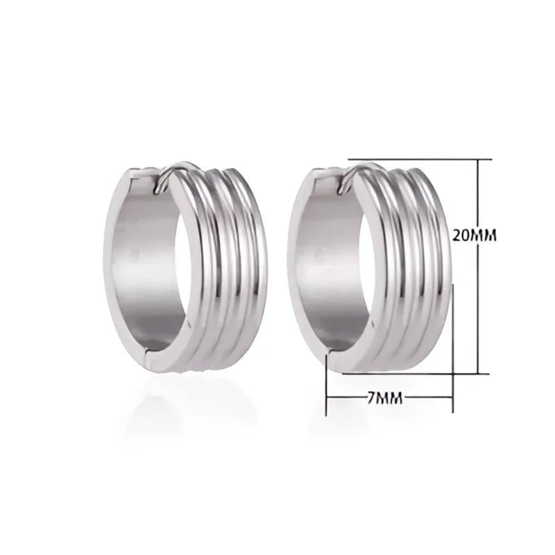 RVS Oorringen Zilverkleur Drie Strepen (13 & 20mm) &acirc;&euro;&ldquo; Uniseks - 20mm -