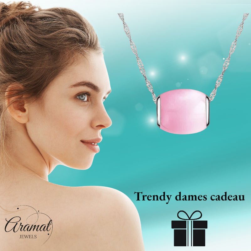 Zilveren Ketting Met Roze Kattenoogsteen - Dames