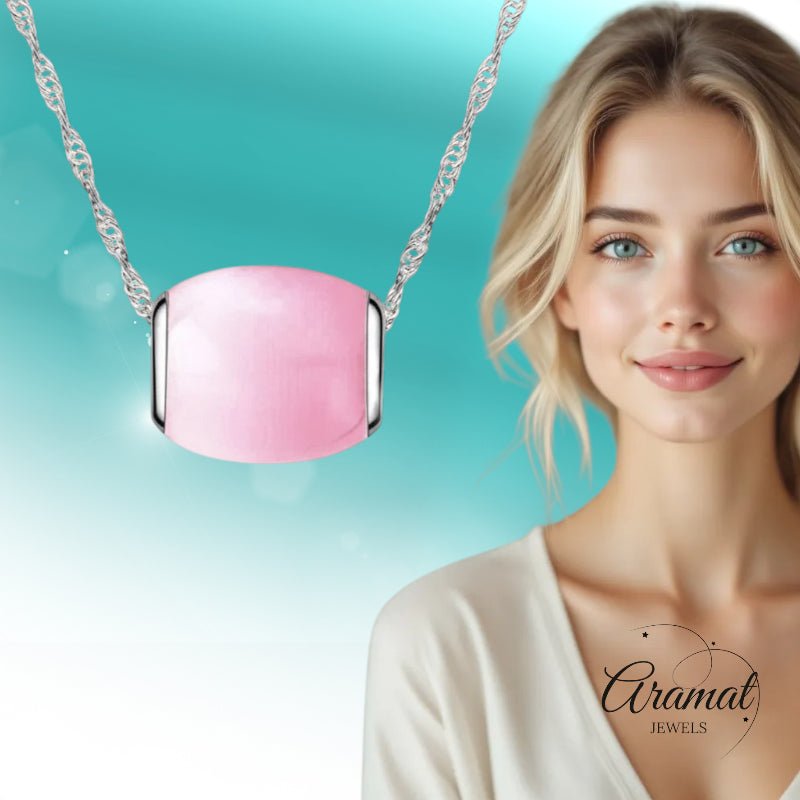 Zilveren Ketting Met Roze Kattenoogsteen - Dames