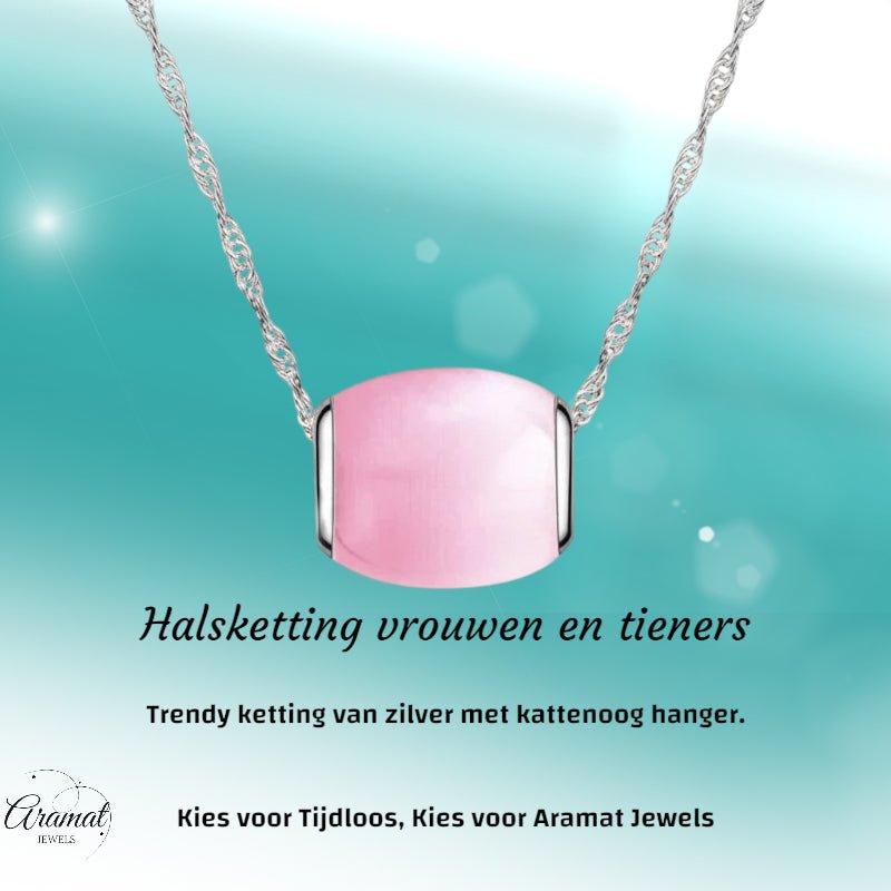 Zilveren Ketting Met Roze Kattenoogsteen - Dames