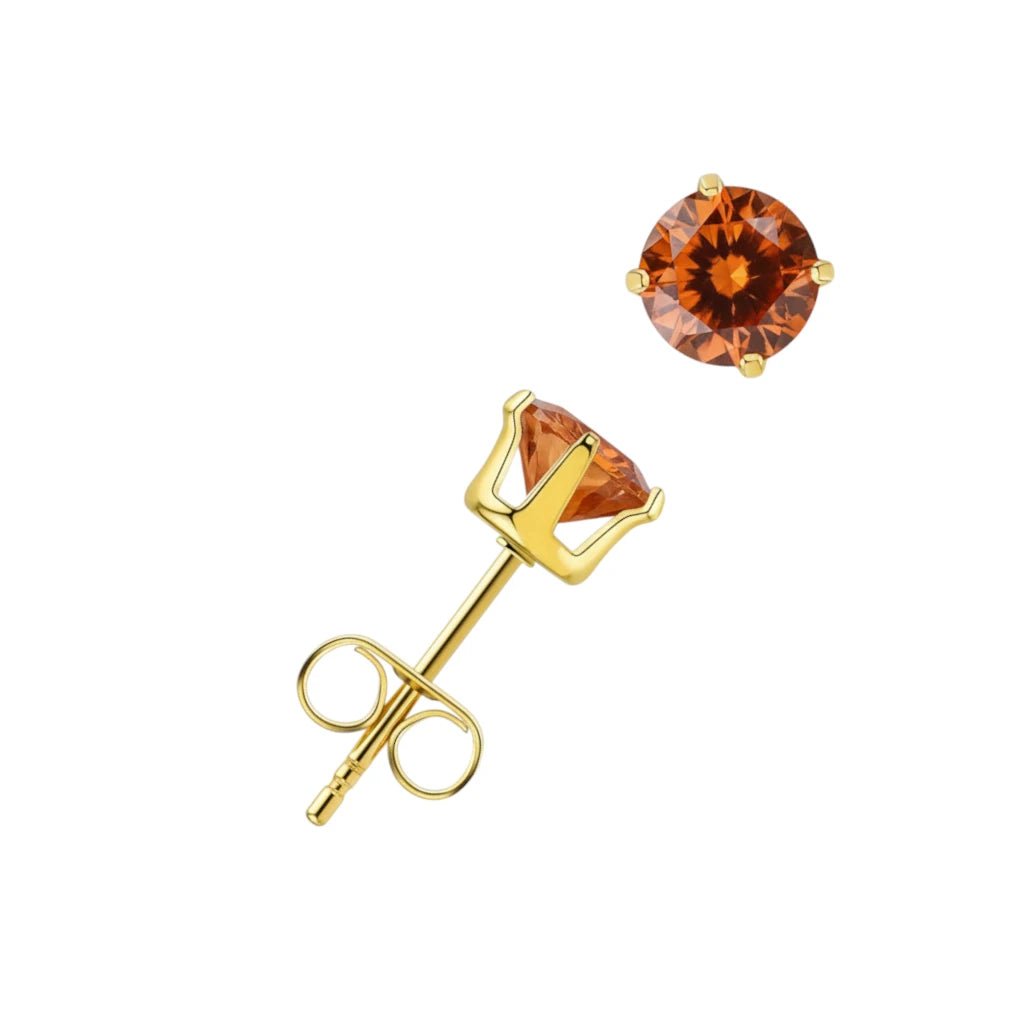 Goudkleurige RVS Oorstekers Geboortesteen Juli - Roodoranje Zirkonia - Goudkleur / 5mm -