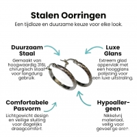 Oorringen &acirc;&euro;&ldquo; 30mm Ruitjes Patroon RVS Zilverkleur en Zwart Dames - Zwart -