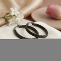Oorringen &acirc;&euro;&ldquo; 30mm Ruitjes Patroon RVS Zilverkleur en Zwart Dames - Zwart -
