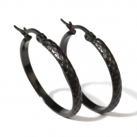Oorringen &acirc;&euro;&ldquo; 30mm Ruitjes Patroon RVS Zilverkleur en Zwart Dames - Zwart -