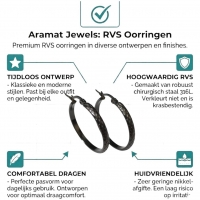 Oorringen &acirc;&euro;&ldquo; 30mm Ruitjes Patroon RVS Zilverkleur en Zwart Dames - Zwart -