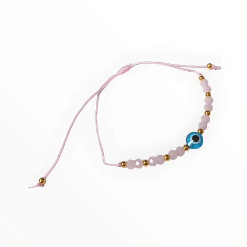 Verstelbare touw armbandje boze oog - Roze - Unisex