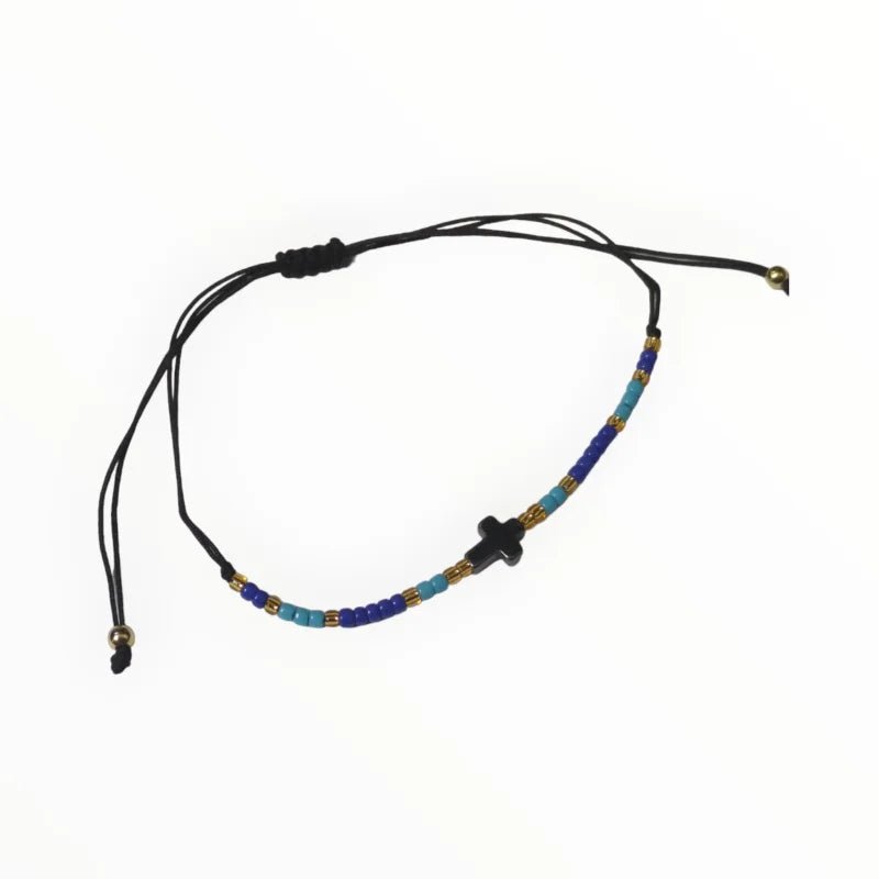 Handgemaakte Verstelbare Hematiet Armband - Zwart-Wit-Goud - Unisex