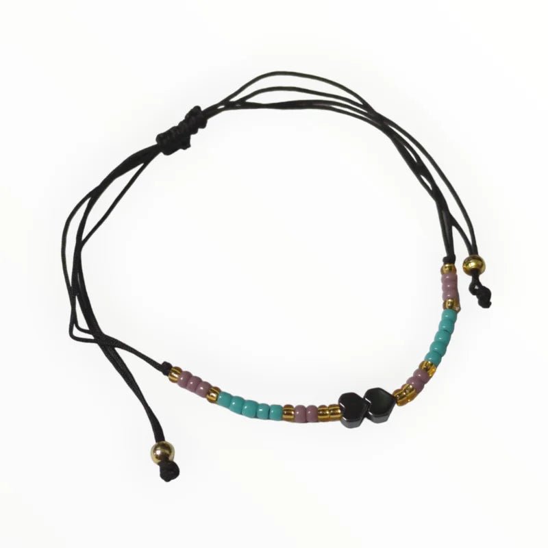Verstelbare Armband Hematiet Hartjes natuursteen - Turquoise-Lila-Goud - Unisex