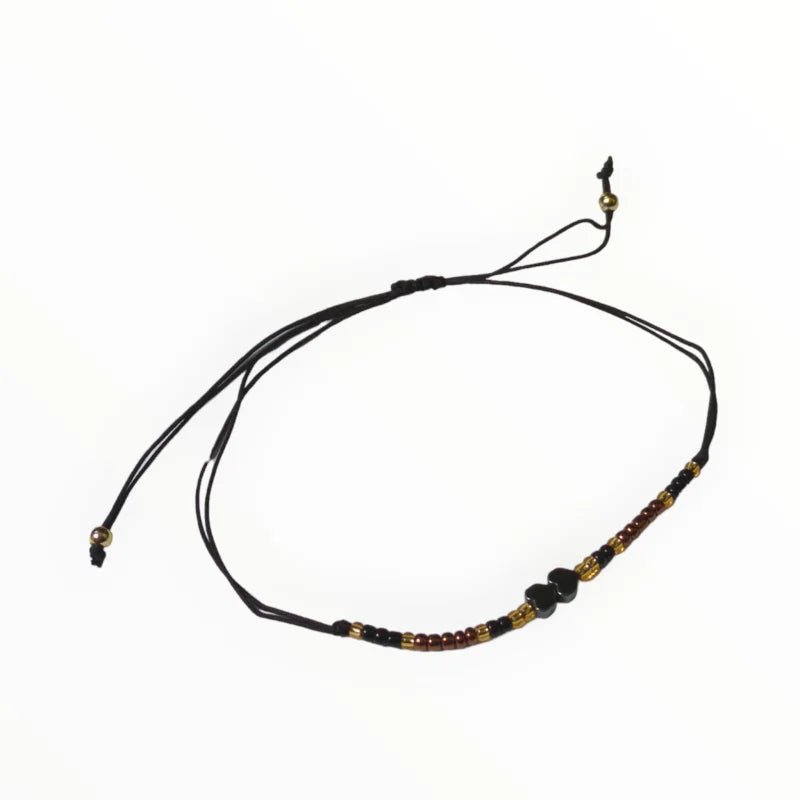 Verstelbare Armband Hematiet Hartjes natuursteen - Turquoise-Lila-Goud - Unisex