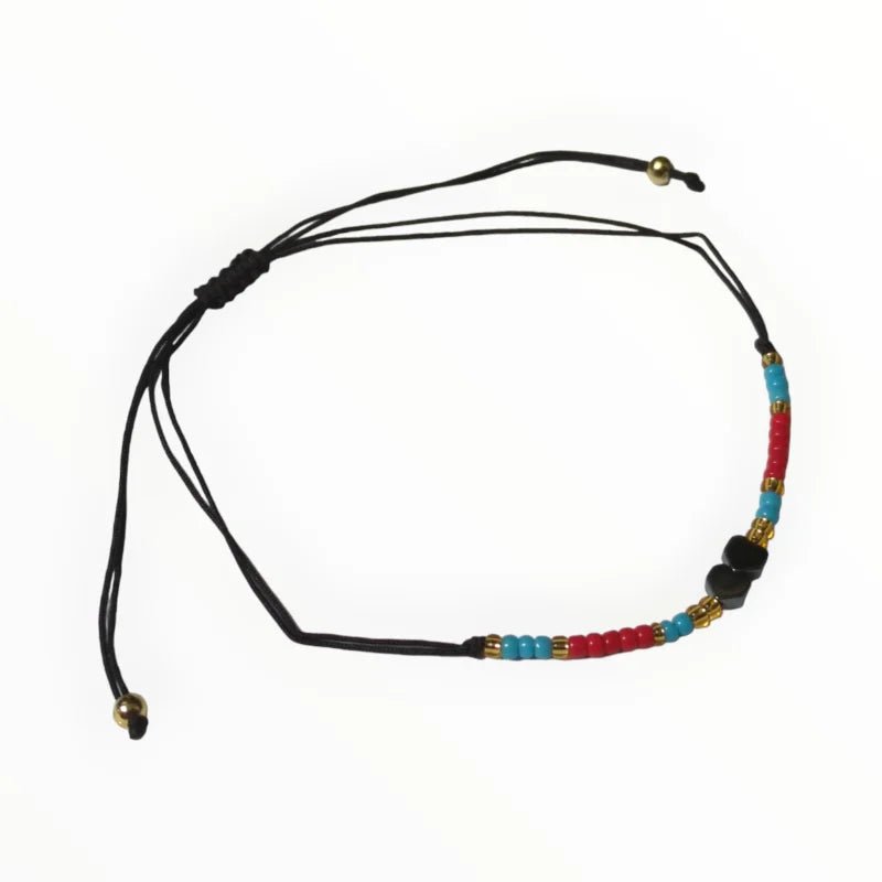 Verstelbare Armband Hematiet Hartjes natuursteen - Blauw-Rood-Goud - Unisex