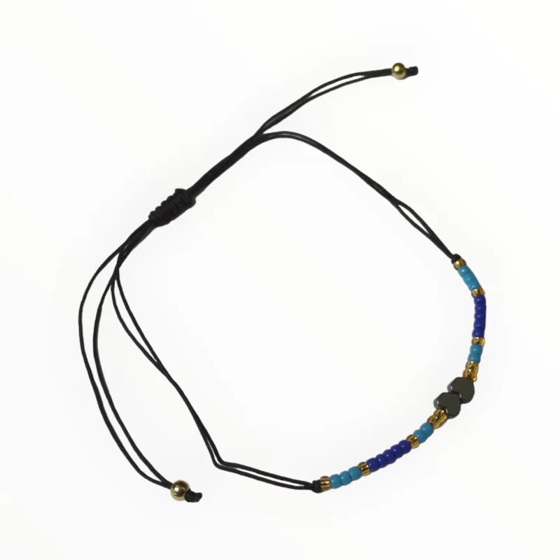 Verstelbare Armband Hematiet Hartjes natuursteen - Blauw-Rood-Goud - Unisex