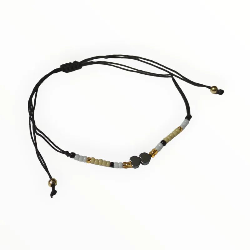 Verstelbare Armband Hematiet Hartjes natuursteen - Blauw-Rood-Goud - Unisex
