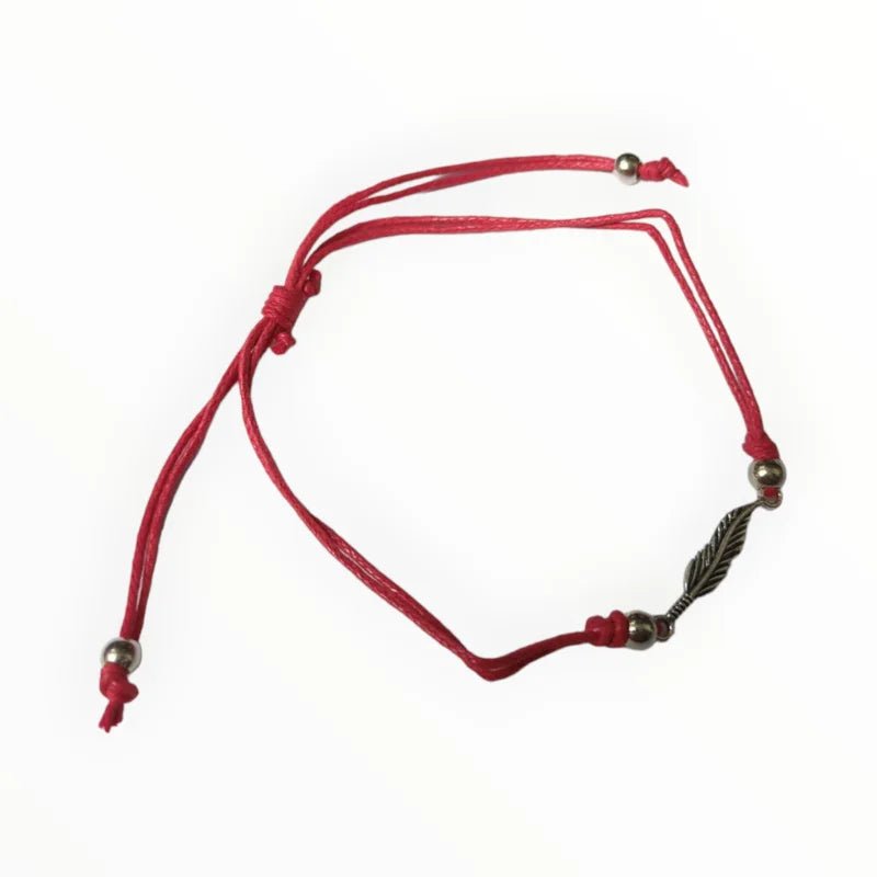 Zilverkleurige Veertjes Armband verstelbaar - Rood - Unisex