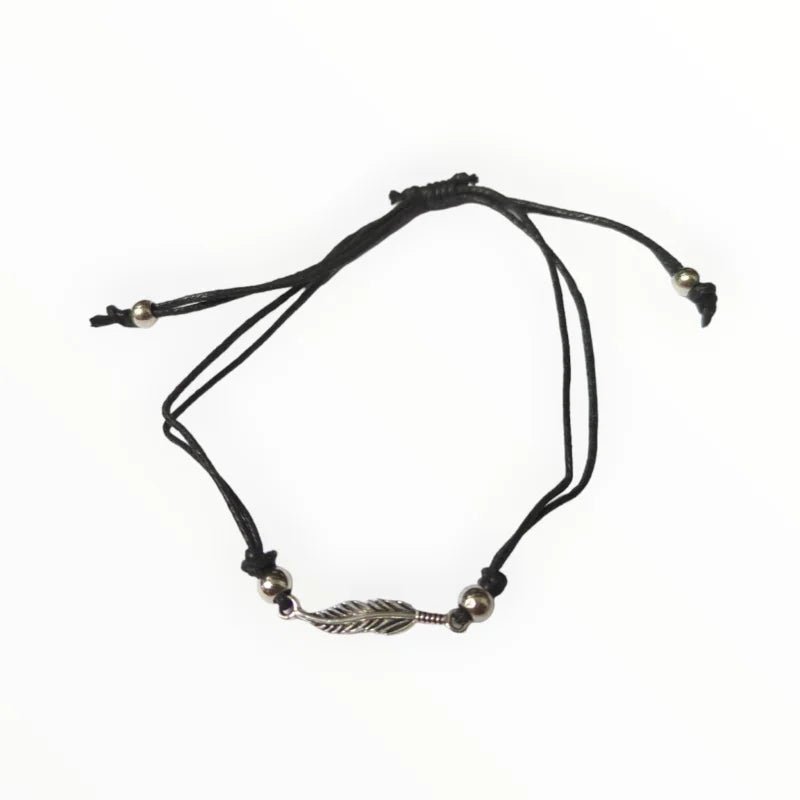 Zilverkleurige Veertjes Armband verstelbaar - Zwart - Unisex