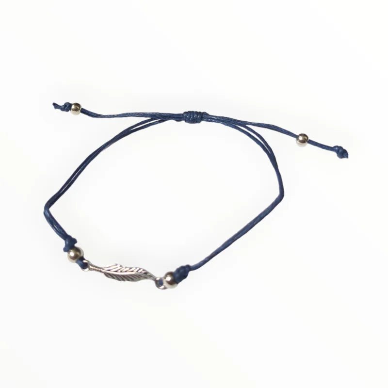 Zilverkleurige Veertjes Armband verstelbaar - Donker Blauw - Unisex