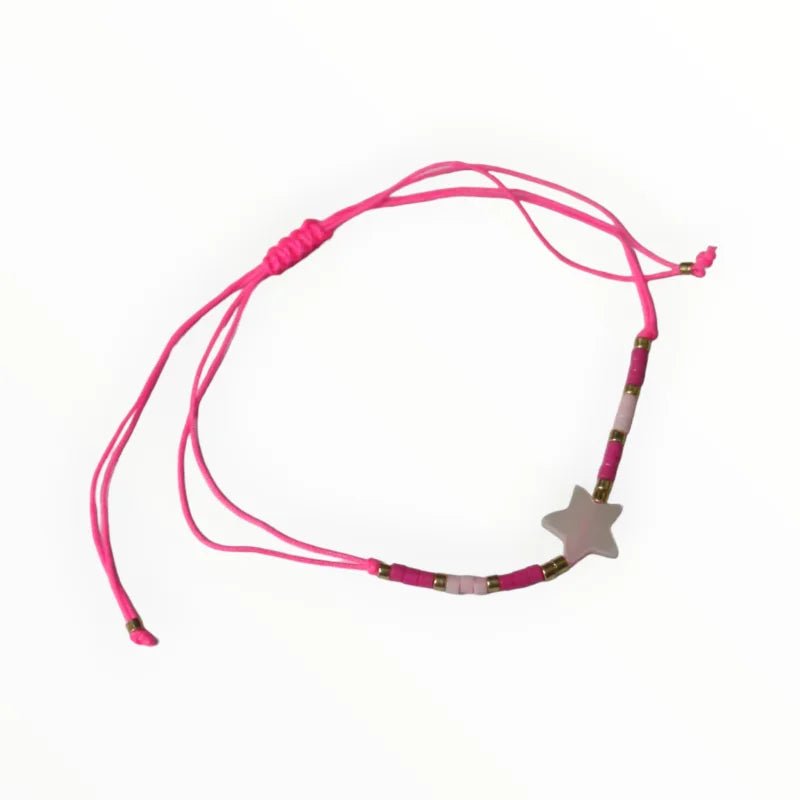 Verstelbare Kralen Armband Met Ster En Schelp - Fel Roze - Unisex