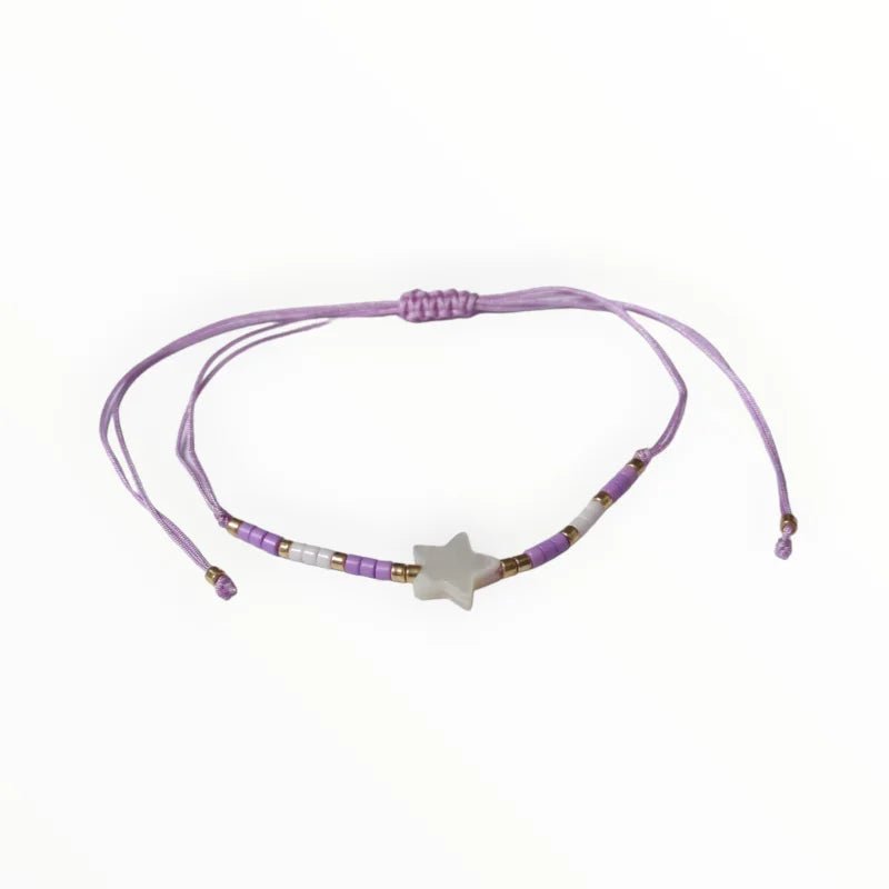 Verstelbare Kralen Armband Met Ster En Schelp - Lila - Unisex