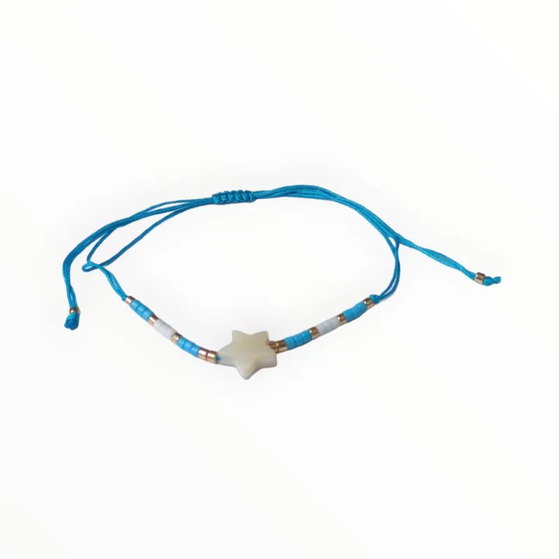 Verstelbare Kralen Armband Met Ster En Schelp - Blauw - Unisex