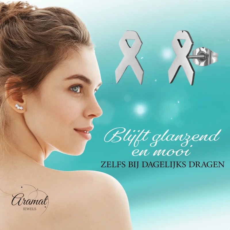 Pink Ribbon Oorbellen RVS - Zilverkleur -