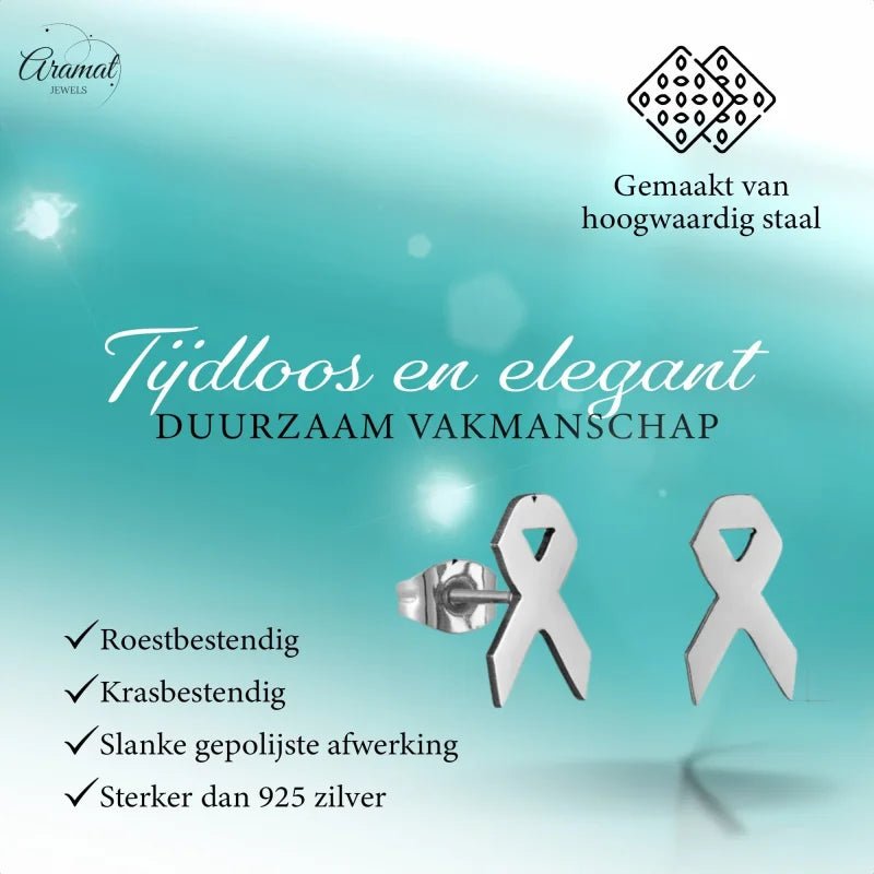 Pink Ribbon Oorbellen RVS - Zilverkleur -