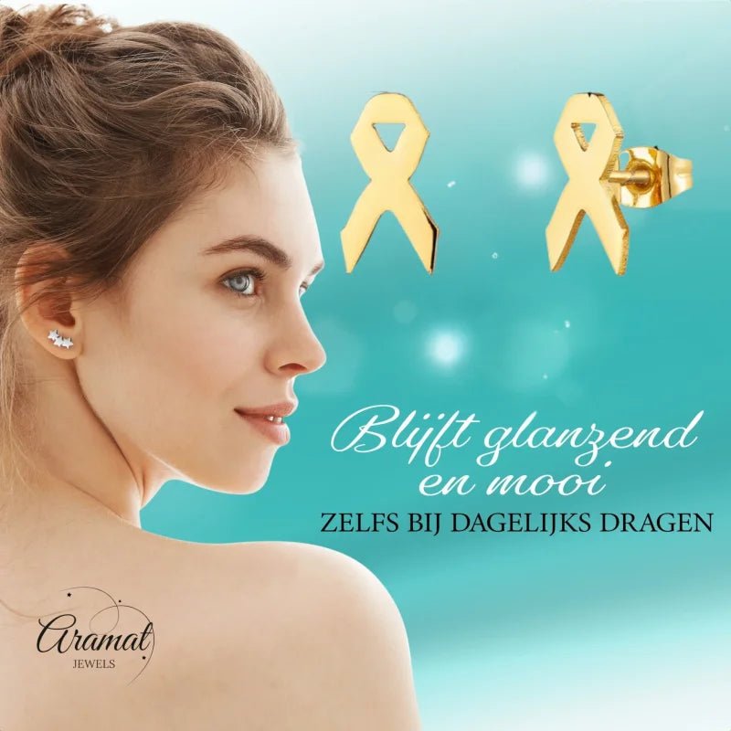 Pink Ribbon Oorbellen RVS - Zilverkleur -