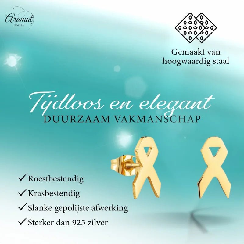 Pink Ribbon Oorbellen RVS - Zilverkleur -
