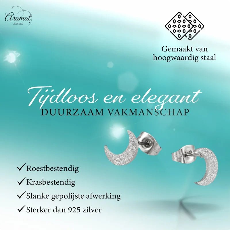 RVS Maan Oorbellen Sandblasted - Goudkleur -