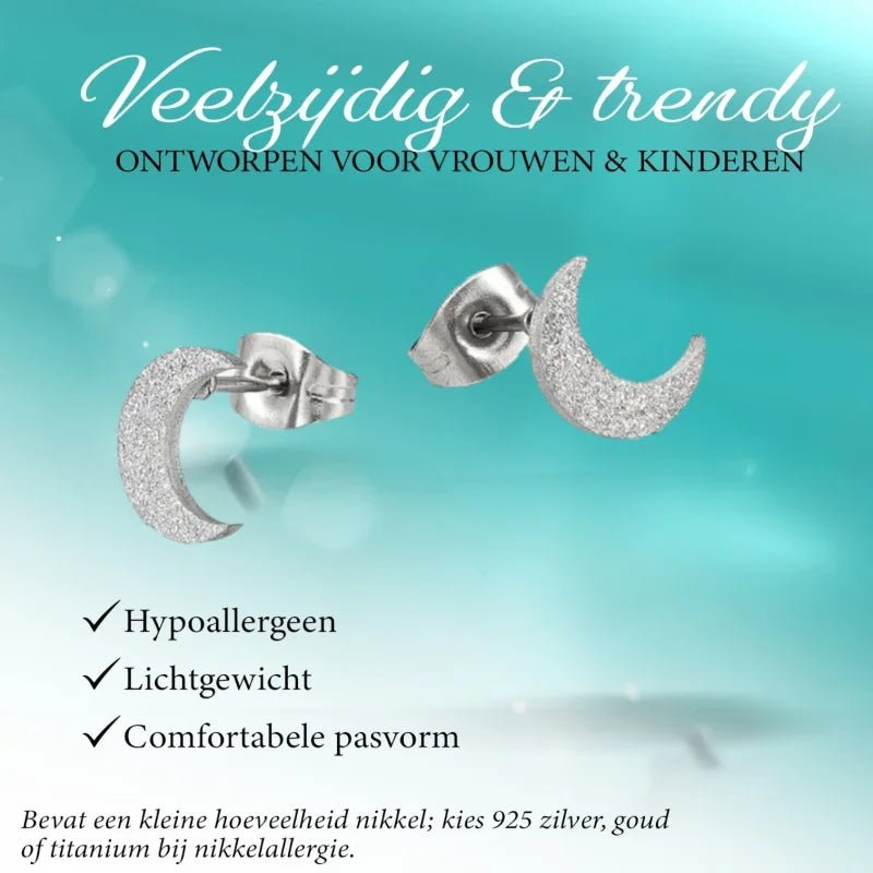RVS Maan Oorbellen Sandblasted - Goudkleur -