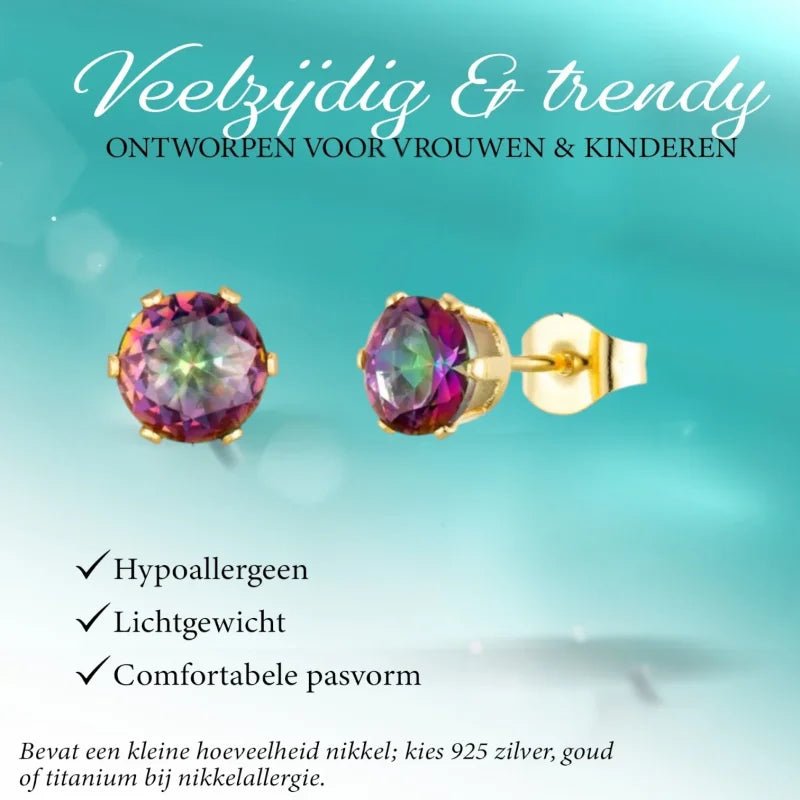 RVS zirkonia oorbellen multicolor en goudkleur - 5mm - Heren