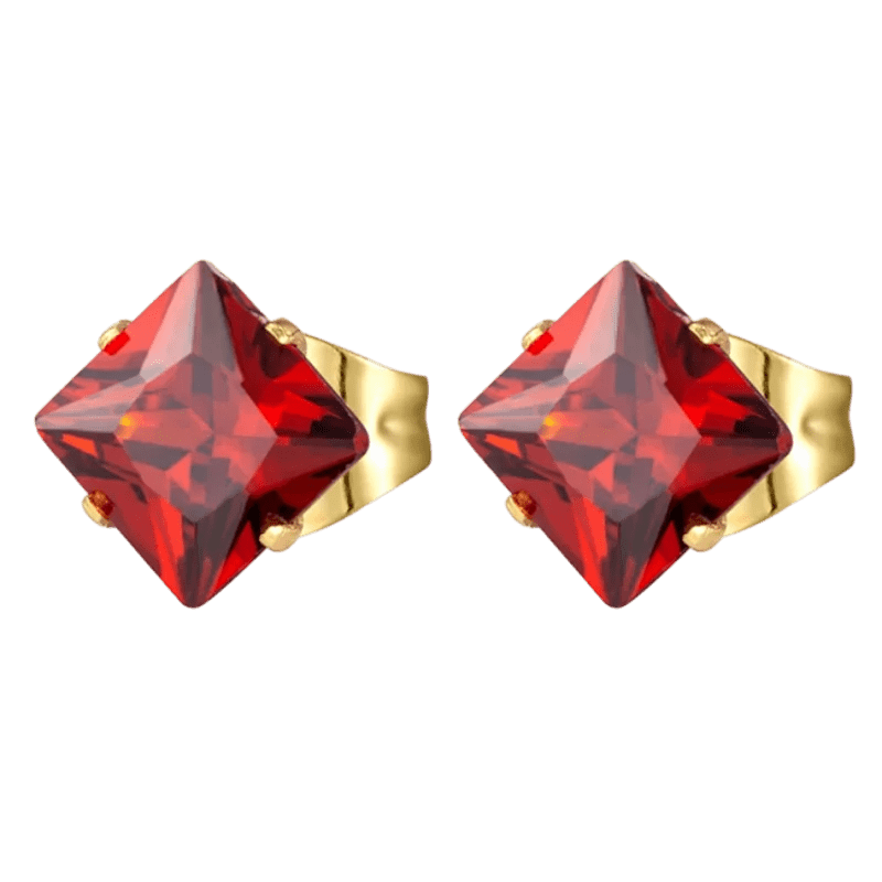 Stalen Goudkleurige Vierkante Oorbellen Rood - 6mm -