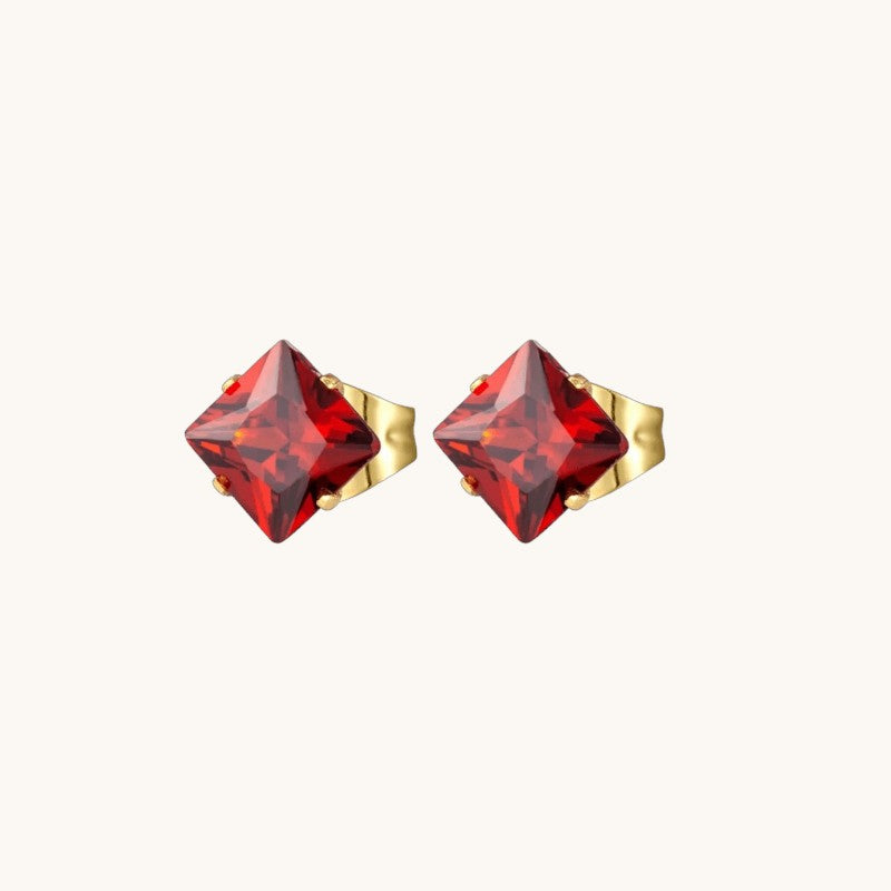 Stalen Goudkleurige Vierkante Oorbellen Rood - 4mm -