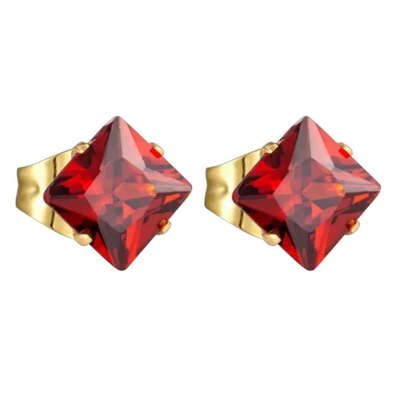 Stalen Goudkleurige Vierkante Oorbellen Rood - 4mm -
