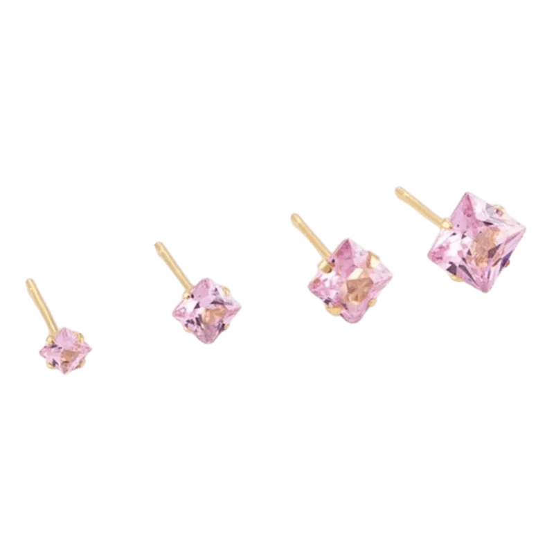Goudkleurige Vierkante Oorbellen Met Roze Zirkonia - 5mm -