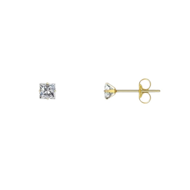 Stalen Goudkleurige Vierkante Oorbellen Transparant - 3mm -